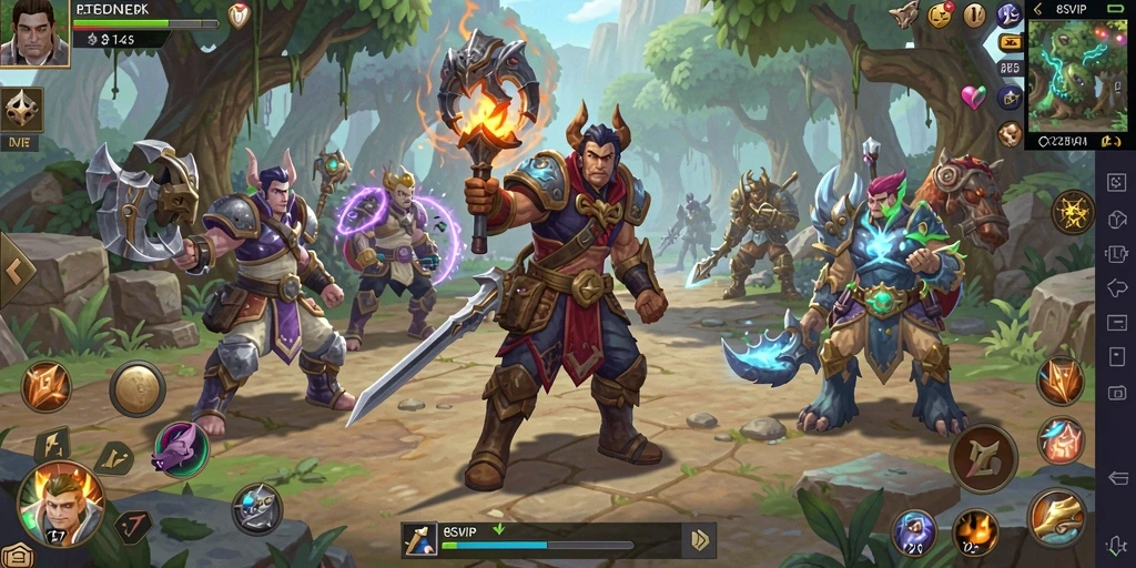 Screenshot 8SVIP menampilkan karakter dan pertempuran epik di dunia RPG.
