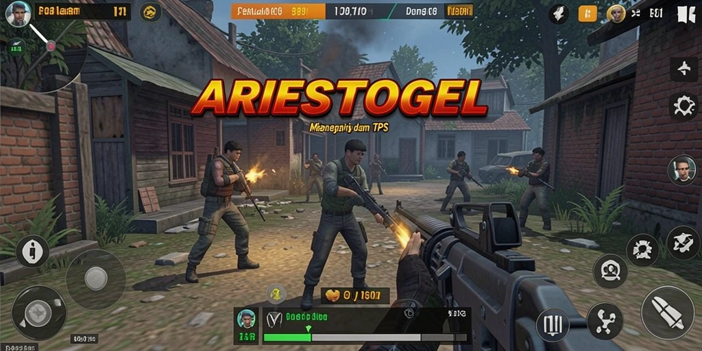 Gameplay ARIESTOGEL dengan aksi tembak-menembak yang seru.