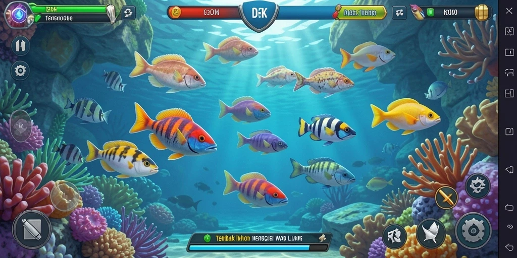 Screenshot DKK menunjukkan aksi seru menembak ikan di lautan.