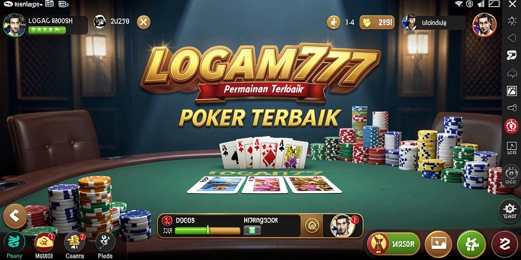 Tampilan gameplay utama LOGAM777 dengan suasana poker yang menggembirakan.