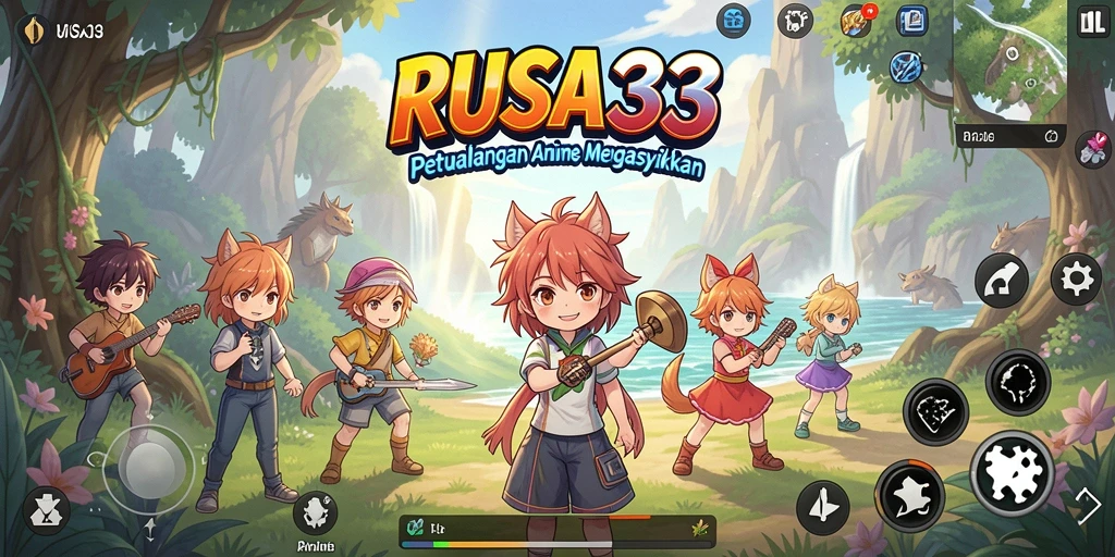 Tampilan menawan dari gameplay RUSA33 dengan karakter anime yang dinamis.